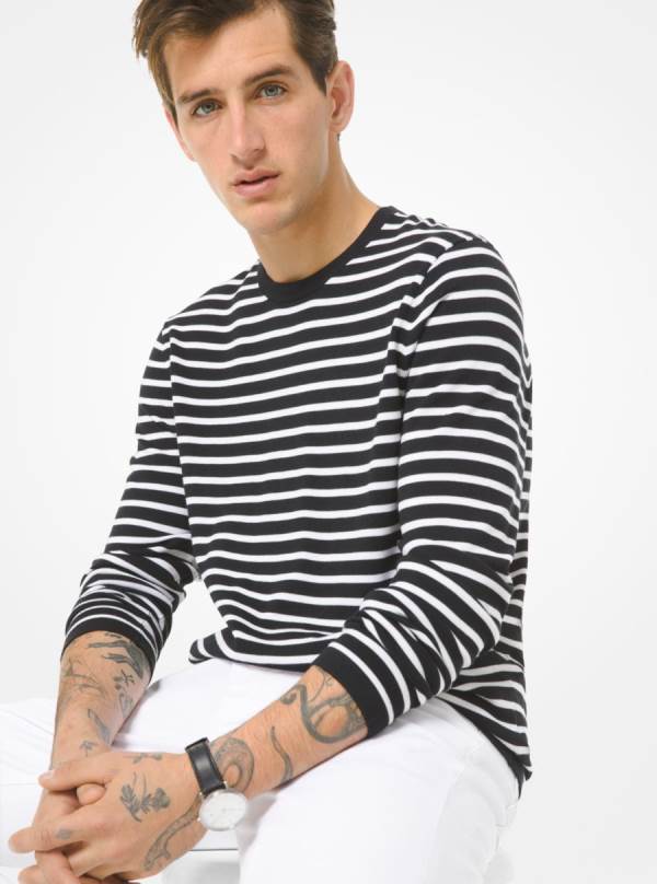 Panske Svetre Michael Kors Striped Merino Wool Čierne - Oblecenie Michael Kors Nejlevnejsi | SCRWU-1682